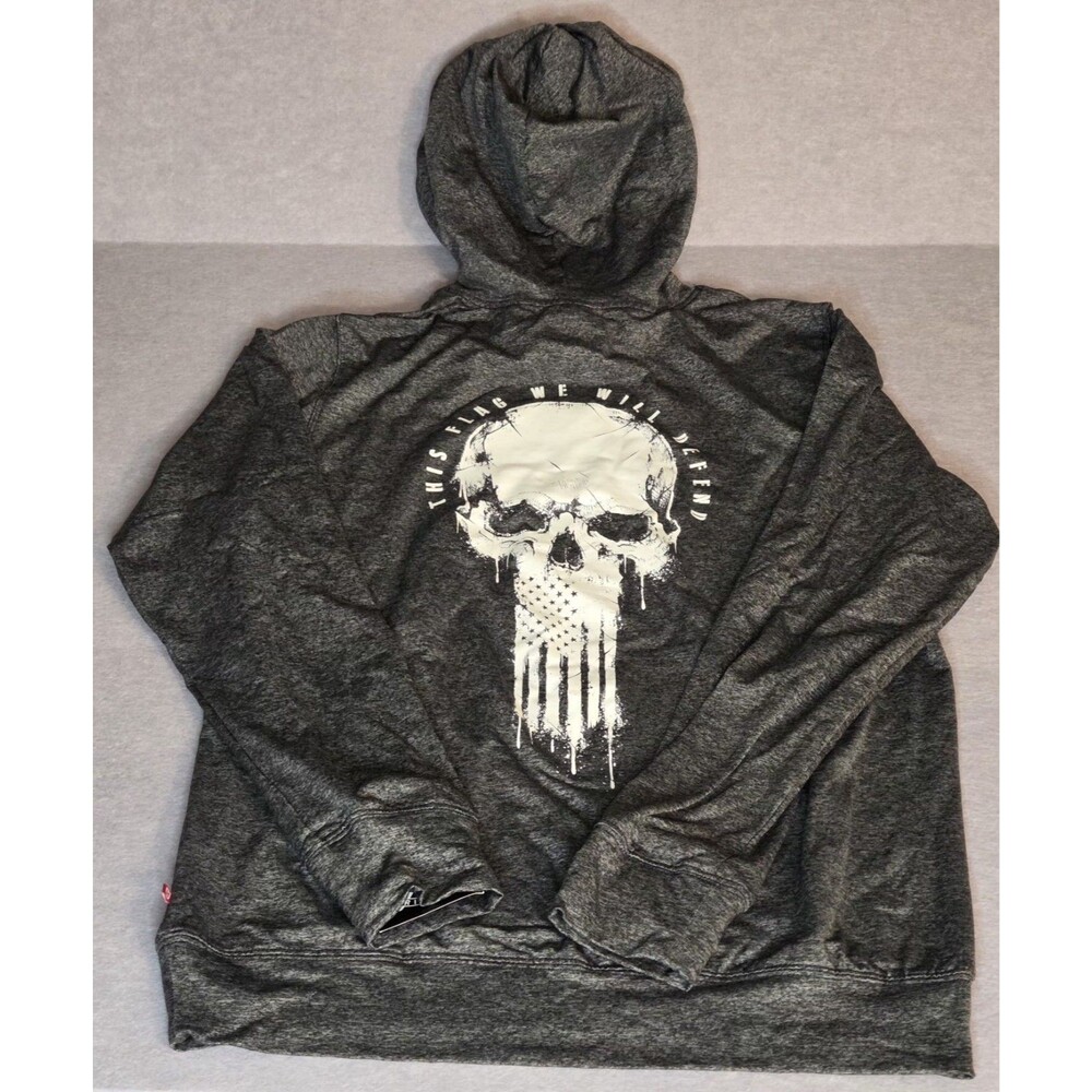 HOWITZER Flag Skull Hoodie Mens Small Black Gray American Flag NWT